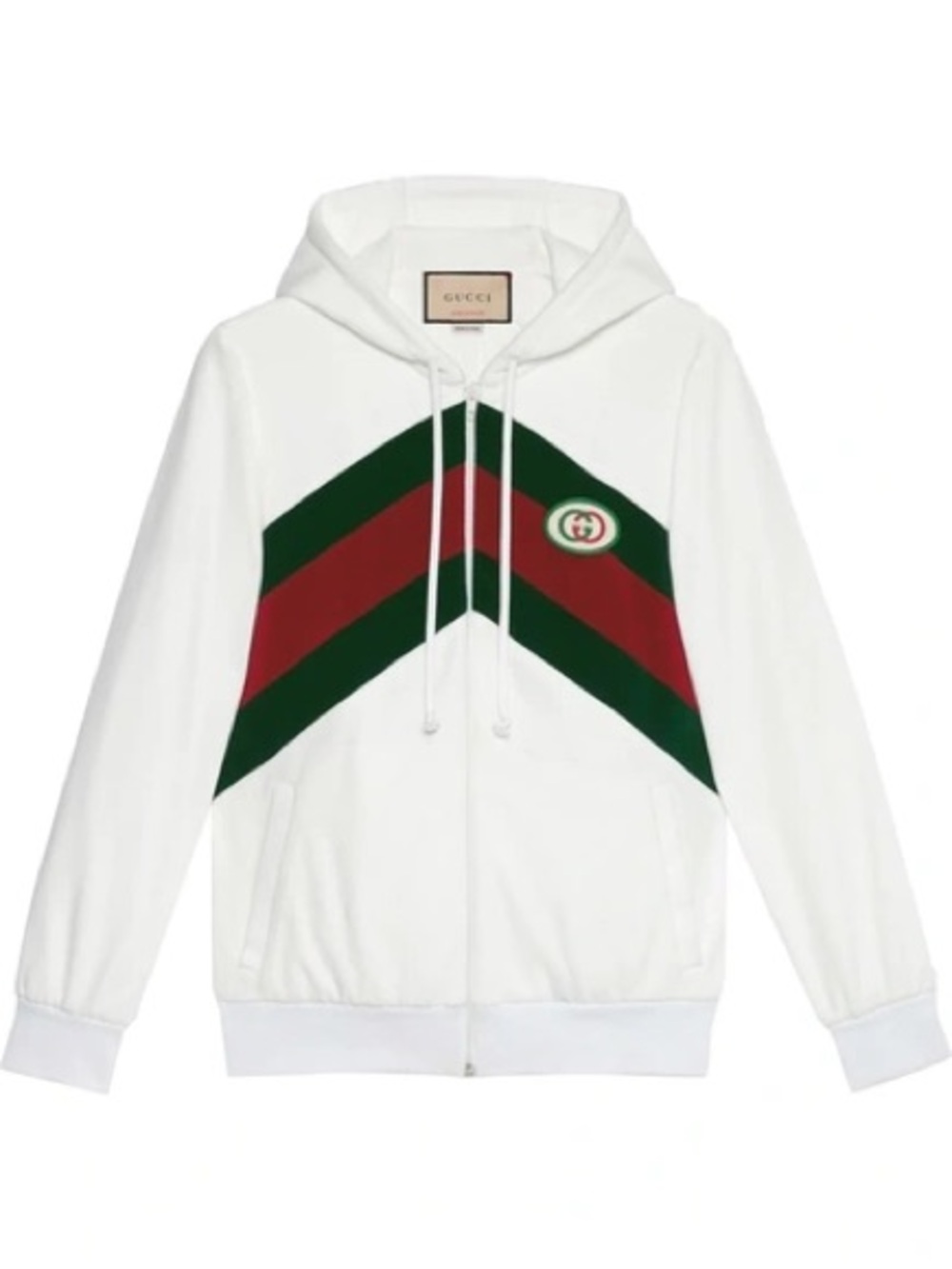 Authentic GUCCI Embroidered-monogram Zip-fastening Hoodie In White